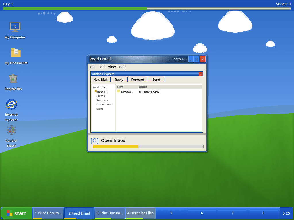 E-Mail-lesen-Aufgabe mit Outlook-Express-Mockup