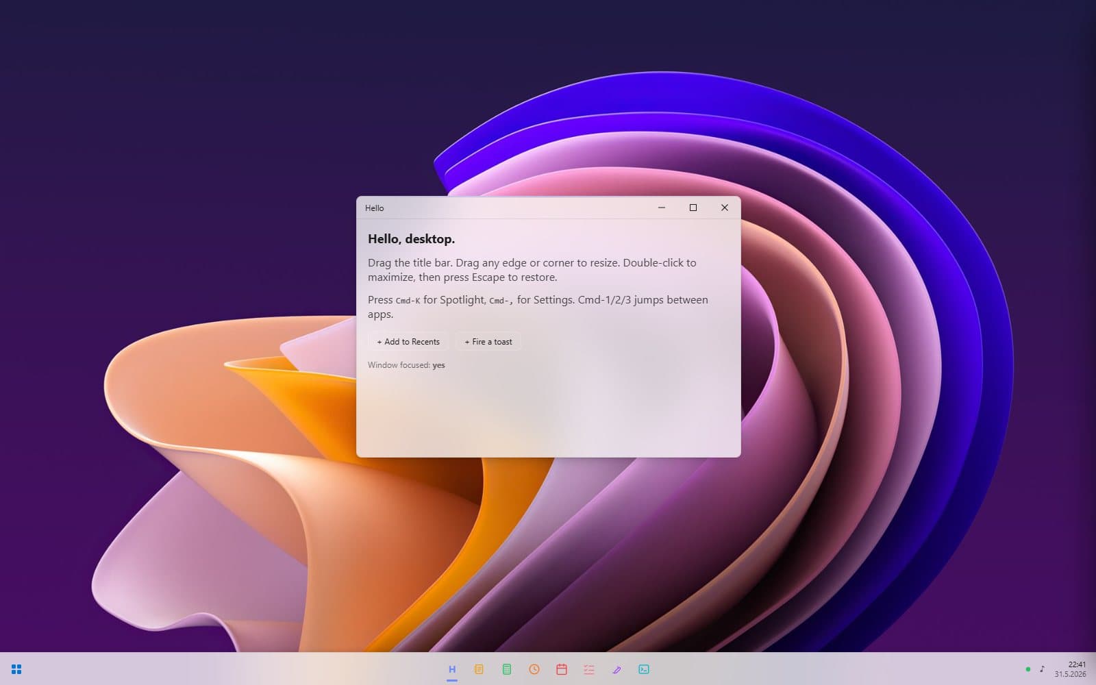 Windows, mit Taskleiste und allem